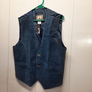 Company B Vintage Men's Vest Casual Wear Navy Blue Genuine Leather Size M